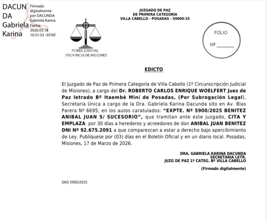 el-juzgado-de-paz-de-primera-categoria-de-villa-cabello-cita-y-emplaza-a-herederos-y-acreedores-de-anibal-juan-benitez