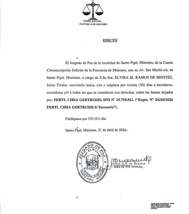 el-juzgado-de-paz-de-la-localidad-de-santo-pipo-cita-y-emplaza-a-herederos,-acreedores-y/o-a-todos-los-que-se-consideren-con-derecho-sobre-los-bienes-dejados-por-fertl-ciria-gertrudis