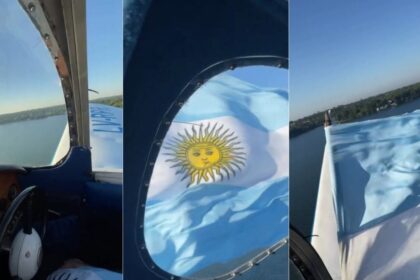 homenaje-en-el-cielo-de-posadas:-un-piloto-sobrevolo-la-costanera-con-una-bandera-argentina-en-honor-a-los-heroes-de-malvinas