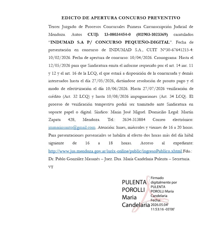 el-tercer-juzgado-de-procesos-concursales-primera-circunscripcion-judicial-de-mendoza-abrio-el-concurso-preventivo-de-indumad-sa.