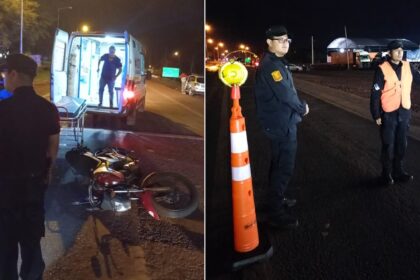 siniestro-vial-en-puerto-esperanza:-un-motociclista-resulto-gravemente-herido-tras-chocar-con-un-auto-en-la-rotonda