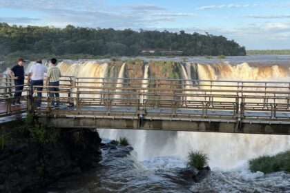video:-se-le-cayo-el-telefono-celular-en-las-cataratas-del-iguazu-y-salto-de-la-pasarela-para-recuperarlo