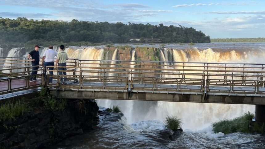 video:-se-le-cayo-el-telefono-celular-en-las-cataratas-del-iguazu-y-salto-de-la-pasarela-para-recuperarlo