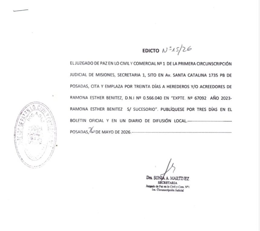 el-juzgado-de-paz-en-lo-civil-y-comercial-n°1-cita-y-emplaza-a-herederos-y/o-acreedores-de-ramona-esther-benitez
