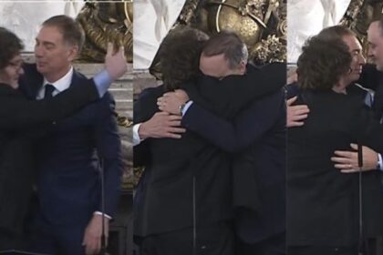 el-protagonismo-de-adorni-en-la-jura-de-diego-santilli:-el-cuadro-a-cuadro-del-abrazo-de-tres-con-javier-milei