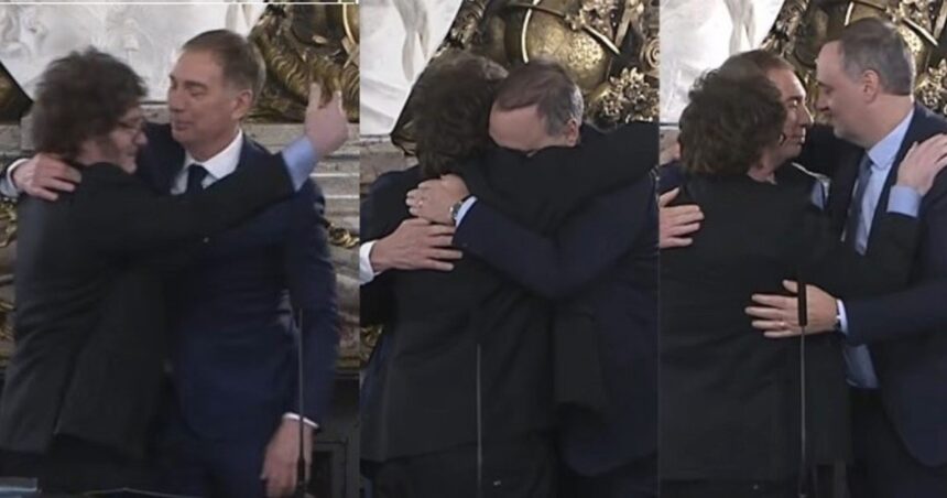 el-protagonismo-de-adorni-en-la-jura-de-diego-santilli:-el-cuadro-a-cuadro-del-abrazo-de-tres-con-javier-milei