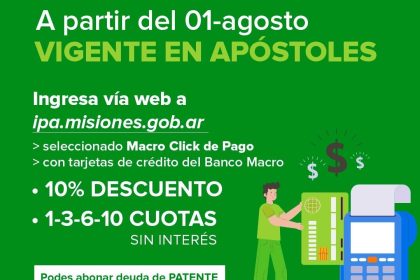 ahora-patente-ya-esta-vigente-en-apostoles:-ofrece-10%-de-descuento-y-hasta-10-cuotas-sin-interes