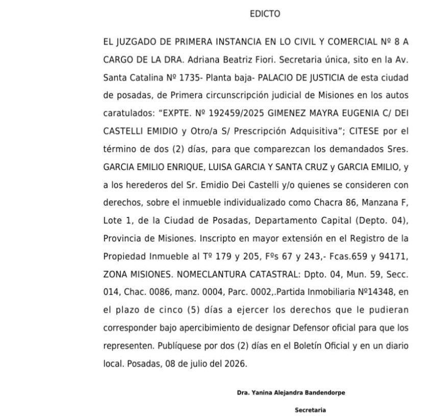 el-juzgado-de-primera-instancia-en-lo-civil-y-comercial-no-8-citese-a-los-demandados-sres-garcia-emilio-enrique,-luisa-garcia-y-santa-cruz-y-garcia-emilio,-y-a-los-herederos-del-sr.-emidio-dei-castelli-y/o-quienes-se-consideren-con-derechos