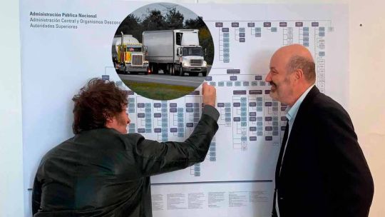 el-blooper-del-ministro-y-el-presidente:-sturzenegger-y-milei-celebran-la-integracion-con-brasil-usando-camiones-de-la-ruta-66
