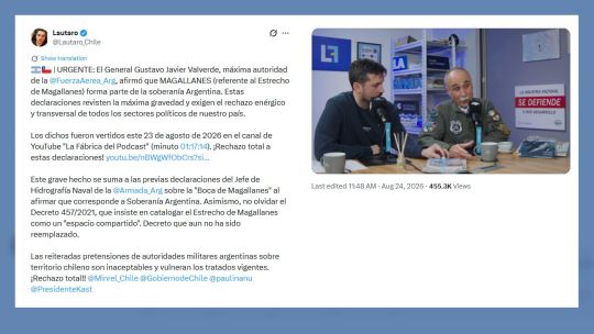 chile-protestara-ante-argentina-por-dichos-de-jefe-militar-sobre-el-estrecho-de-magallanes