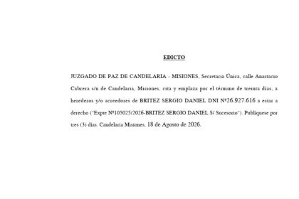 juzgado-de-paz-de-candelaria-–-misiones,-cita-y-emplaza-a-herederos-y/o-acreedores-de-britez-sergio-daniel