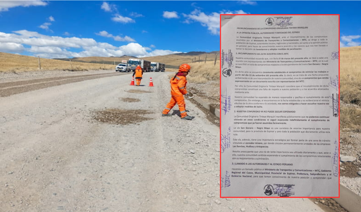 corredor-vial-sur:-comuneros-anuncian-bloqueos-desde-manana-15-de-septiembre-por-incumplimiento-de-obras-del-mtc