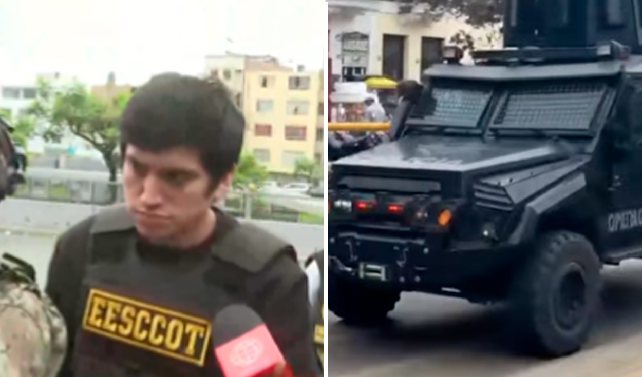 “jhonsson-pulpo”-llega-a-la-sede-policial-grecco-a-bordo-de-“la-bestia”,-vehiculo-del-suat,-en-cercado-de-lima