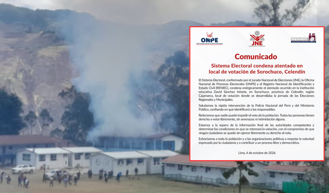 jne,-onpe-y-reniec-rechazan-atentado-en-local-de-votacion-en-celendin,-cajamarca