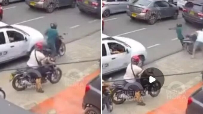 en-video,-un-motociclista-robo-a-una-mujer-y-luego-un-ciudadano-lo-derribo:-en-el-forcejeo,-el-hijo-de-la-victima-del-hurto-recibio-un-disparo-en-cali
