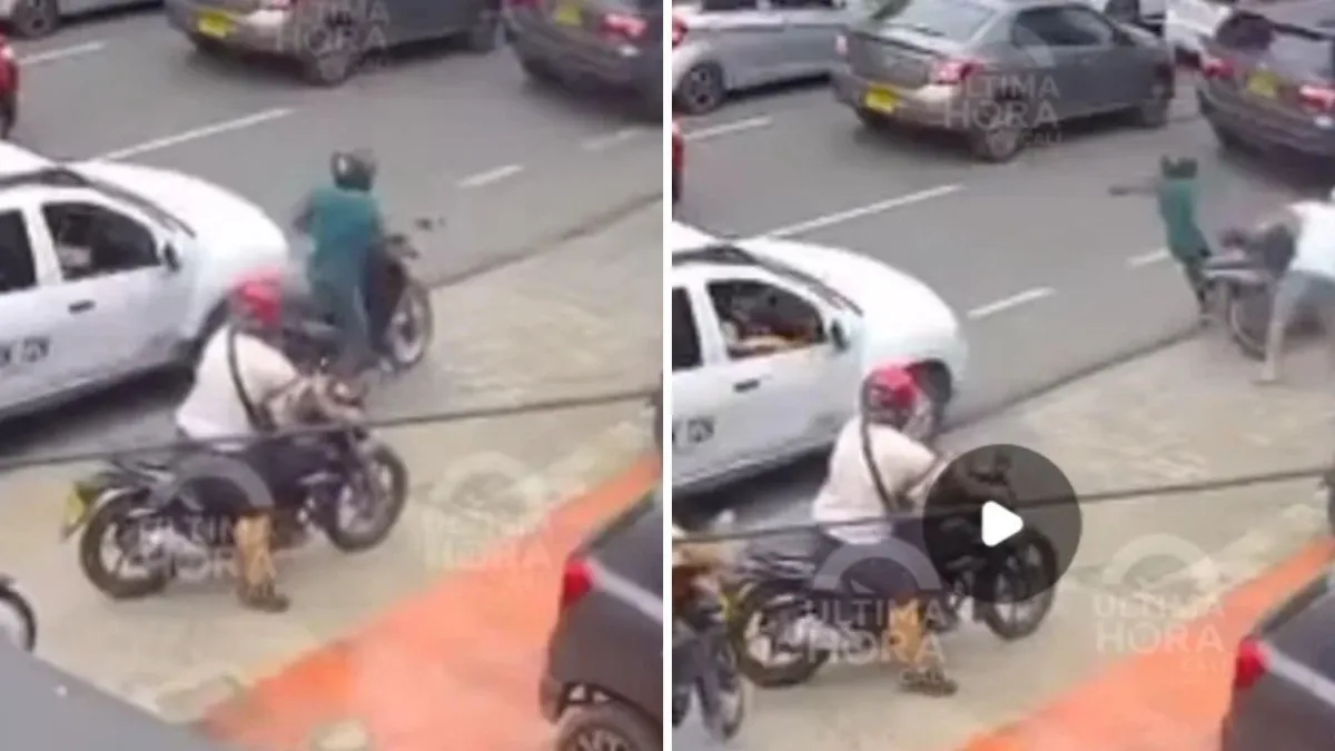 en-video,-un-motociclista-robo-a-una-mujer-y-luego-un-ciudadano-lo-derribo:-en-el-forcejeo,-el-hijo-de-la-victima-del-hurto-recibio-un-disparo-en-cali